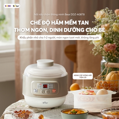 [SALE 20/10] Nồi nấu chậm cách thủy Bear 0.8L DDZ-A08T8